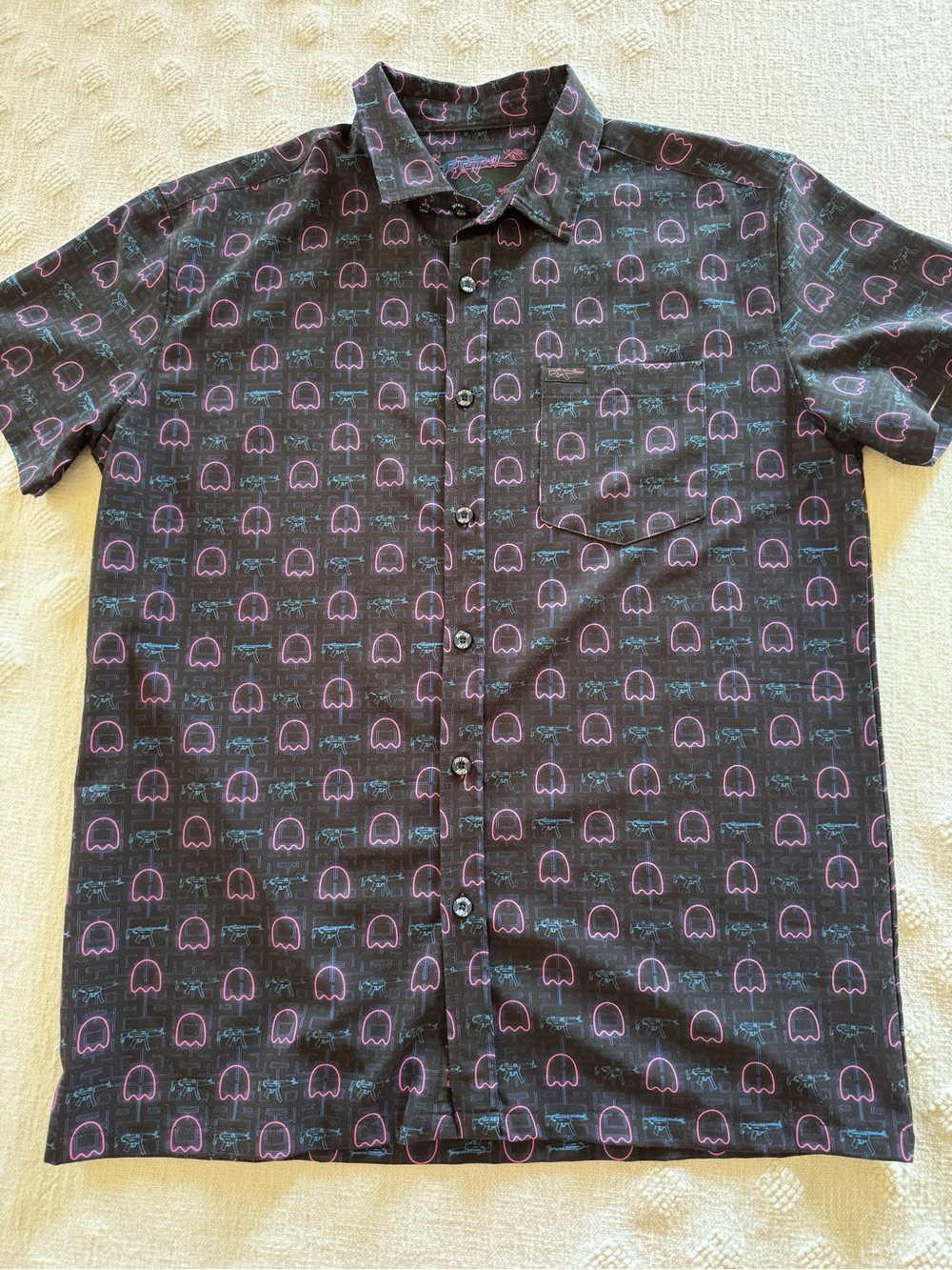 Retro Rifle The Pac Pac-Man Button Up Shirt Mens SZ L